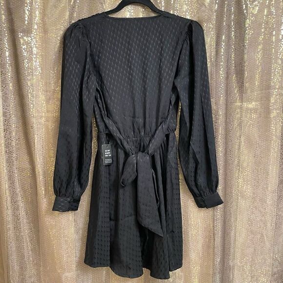 Express black silky long sleeve wrap mini dress, Small NWT - Picture 2 of 8